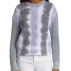 Rails Karis Crewneck Cotton Cashmere Sweater in Aqua Tie Dye Purple Women's Sz L
